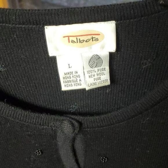 Talbots Embellished Beaded & Embroidered Sz. L 100% WOOL Black Holiday Cardigan - Picture 3 of 9